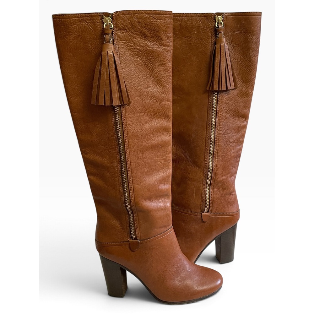 Coach Therese Tall Tassel Boots Womens 7.5B Cognac Leather